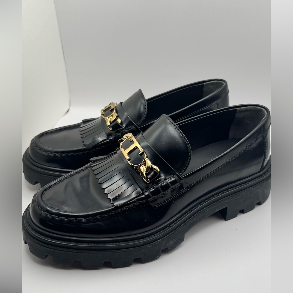 Tod's Fringed Loafers in Black Leather- size 37.5 - Picture 6 of 11